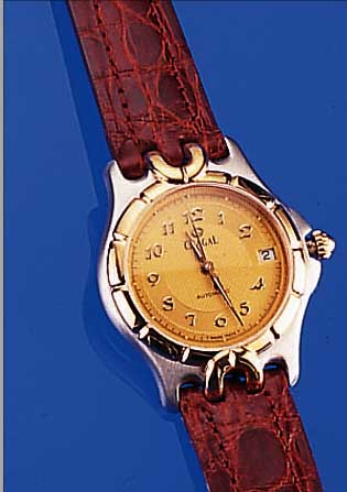 CHAGALL HERRENARMBANDUHR AUTOMATIK, SCHWEIZ UM 1995, EDELST. MATT., KRONE U. LüNETTE HART-VERG., BODEN U. KRONE GESCHR., UNGETR. LAGERW.ORIG.-BAND ...