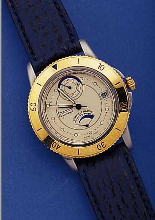 AUGUSTE REYMOND HERRENARMBANDUHR RESERVE DE MARCHE, REF.-NR. 39113, SCHWEIZ UM 1998, EDELST. MATT., BEIDS. MINERALVERGL., BODEN U. KRONE ...