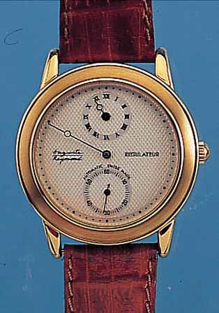 AUGUSTE REYMOND HERRENARMBANDUHR REGULATEUR, REF.-NR. 49101, SCHWEIZ UM 1996, METALL HARTVERG., LüNETTE MATT., BEIS. MINERALVERGL.,GUILL. U. ...
