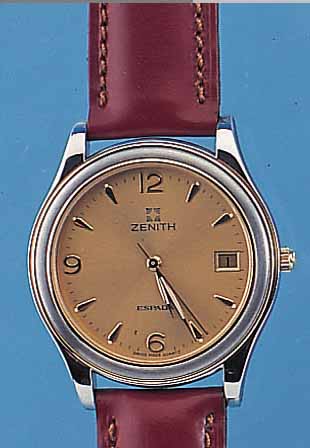 KONVOLUT 2 X ZENITH ARMBANDUHREN, EINE FüR DAMEN UND EINE FüR HERREN MODELLSERIE ESPADA, BEIDE HIGH-TECH-QUARTZWERKE, EDELST. POL., BEIDE ...
