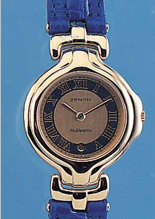 ZENITH DAMENARMBANDUHR VIA VENETO, REF.-NR. 27-0220,298, SCHWEIZ UM 1994, METALL HARTVERG., BOMB. MINERALGL., HIGH-TECH-QUARTZWERK M. DATUM, ...