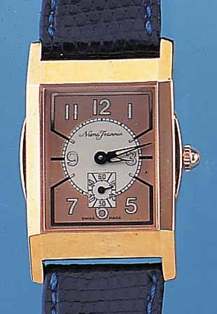 NUMA JEANNIN ARMBANDUHR, REF.-NR. 5810, SCHWEIZ UM 1976, METALL ROSE-VERG., EDELST.- BODEN GEDR., NEUTR. LEDERB., ETUI, STILTYP. 30ER JAHRE, ...
