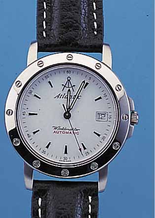 ATLANTIC HERRENARMBANDUHR WORLDMASTER, REF.-NR. 3904, SCHWEIZ UM 1997, EDELST. MATT., LüNETTE U. BODEN POL., BEIDS. SAPHIRVERGL., AUTOMATIK, ...