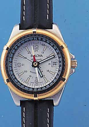 BULOVA HERRENARMBANDUHR OCEAN-TIMER, REF.-NR. 11811/613756, SCHWEIZ UM 1990, METALL MATT VERCHR., KRONE U. LüN. VERG., DOPP. ...