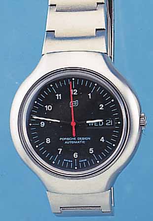 ORFINA HERRENARMBANDUHR PORSCHE DESIGN, REF.-NR. 7157, SCHWEIZ UM 1988, EDELSTAHL MATT., EDELST.-BAND, KONTR.-ZIFFERBL., ZENTRALSEK., ...