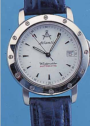 ATLANTIC HERRENARMBANDUHR WORLD-MASTER, REF.-NR. 3904, SCHWEIZ UM 1997, EDELSTAHL MATT., TEILW. MATT., BEIDS. SAPHIRFLACHVERGL.,25 ST., ...