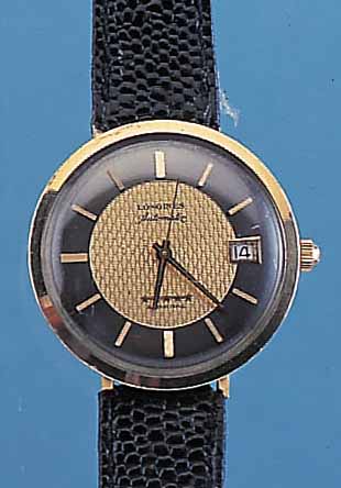 LONGINES HERRENARMBANDUHR ADMIRAL, REF.-NR. 3027-505, UM 1970, GG-FILLED, EINSCHALENGEH., GET. A-WELLE, ZENTRALSEK., DATUM, 2-FARB. BLATT M. 5 ...