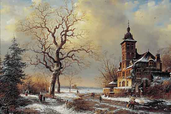 HANSEN, TRADITIONALIST DES 20. JH. IM STIL DER ALTEN HOLLäNDISCHEN MEISTER, HIER: PER- SONEN AUF DEM EIS IN WINTERLICHER LANDSCHAFT MIT GROSSEN ...