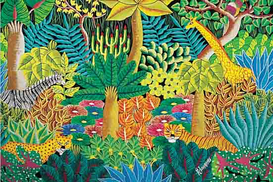 JACQUES, FRITZ, *1953 PORT AU PRINCE, WILDE TIERE IM DSCHUNGEL, ÖL/LWD., SIGN., 61 X 81 CM