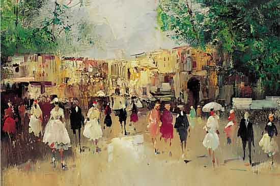 MORRO, PAUL, *1925 LEIPZIG, FRANZöSISCHER BOULEVARD MIT ZAHLREICHEN PERSONEN, ÖL/LWD., SIGN., 30 X 50 CM, R.
