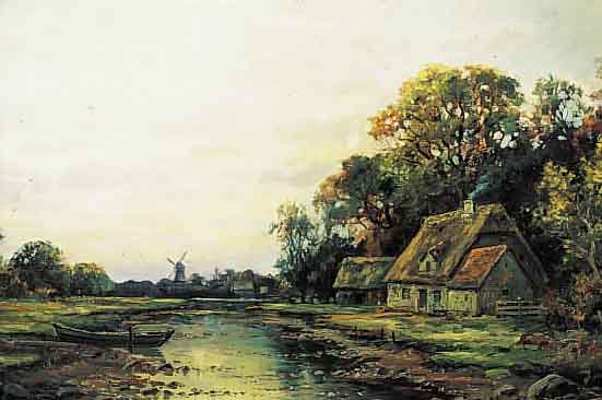 VELTEN, P., 1. HäLFTE 20. JH., HOLLäNDISCHE FLUSSLANDSCHAFT MIT WINDMüHLE UND HäUSERAN- SIEDLUNG, ÖL/LWD. (REST. BESCH.), SIGN., 54 X 80 ...
