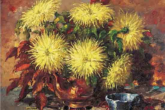 LENTEMANN, HOLLäNDISCHER KüNSTLER 1. HäLFTE 20. JH., HIER: BLUMENSTRAUSS IN KUPFERKESSEL, ÖL/LWD. (MIN. BESCH.), SIGN., 59 X 80 CM, R.