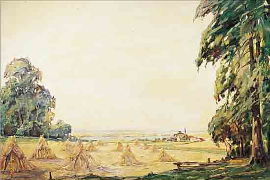 VON KUSCHERT, F., DEUTSCHER MALER, 1. HäLFTE 20. JH., NORDDEUTSCHE LANDSCHAFT NACH DER ERNTE, ÖL/LWD, LI. U. SIGN., MIT ...