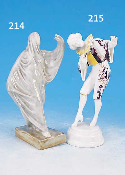 SKULPTUR, FRANKREICH, SIGN. MOUGIN, UM 1925, STEINZEUG, TäNZERIN, GRAUBLAUE LAUFGLASUR, H. CA. 17 CM