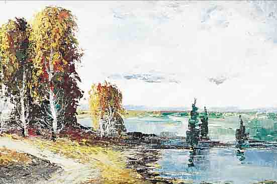 HESS, EWALD, GEB. 1918 MERBELSROD/THüRINGEN, SCHüLER DER AKADMIE DRESDEN UND SCHRAMM- ZITTAUS, FLUSSAUENLANDSCHAFT MIT BIRKEN, ÖL/ ...