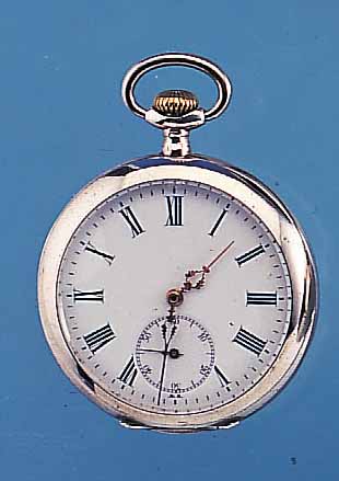 LAVINA HERRENTASCHENUHR LEPINE, REF.-NR. 424219, SCHWEIZ UM 1935, 800ER SILBER, BODEN SYM. GUILL., MONOGRAMMSPIEGEL FREI, EMAILBL., WERK VERG., ...