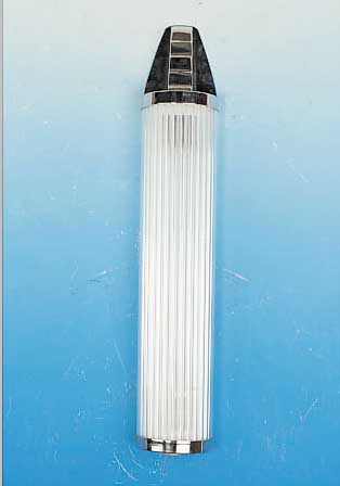 PAAR WANDLAMPEN, FRANKREICH, 50ER JAHRE, VERCHROMTE METALLMONTUREN, EINGESETZT GLAS- STäBE, JE ZWEI BRENNSTELLEN, H. CA. 29 CM