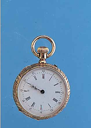 DAMENTASCHENUHR LEPINE REF.-NR. 127309, SCHWEIZ UM 1875, GG 750/000, TIEFE RUNDUM- GRAV., EMAILBL., ORIG. GEBL. STILFORMZEIGER, GOLDCUV., ...
