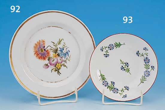 KL. TELLER, MEISSEN, MARCOLINI, UM 1790, PORZELLAN, BUNTE BEMALUNG, ROTBRAUNER RAND, D. 13,5 CM