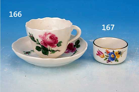 GEWüRZSCHäLCHEN, MEISSEN, 50/60ER JAHRE, PORZELLAN, D. 5 CM, BLUMENBOUQUET, GOLDRAND
