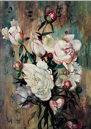 MONOGRAMMIST B, WOHL ENGLAND, UM 1900, PFINGSTROSEN, GOUACHE AUF MALKARTON, CA. 69 X 48 CM, R.