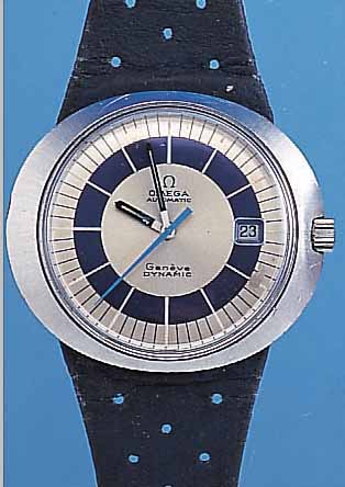 OMEGA HERRENARMBANDUHR, DYNAMIK GENEVE, SCHWEIZ UM 1968, EDELST.-EINSCHALENGEH., ORIG.-LEDERB. IM BODEN INTEGRIERT, GET. A- WELLE, BEI ...