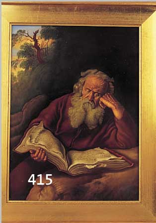 PORZELLANGEMäLDE, DEUTSCH, UM 1980, NACH SALOMON KONICK "DER EREMIT", HANDBEMALT, SIGN. U. DAT. MG 1980, GOLDETER STUCKRAHMEN, ...