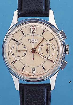 POLJOT ARMBANDCHRONOGRAPH, SOWJETUION UM 1954, METALL VERCHR., EDELST.-BODEN U. GLAS- R. GEDR., VERS. ORIG.-BLATT, ALTERSBED. L. FL., ...