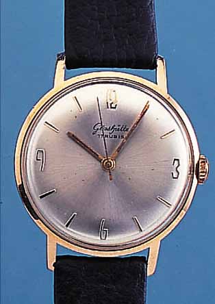GLASHÜTTE HERRENARMBANDUHR, REF.-NR. 168961,DEUTSCHLAND UM 1965, METALL VERG., EDELST.- BODEN GEDR., HANDAUFZUGKAL. 70,1, RINGUNR., FLACHSPIR., ...