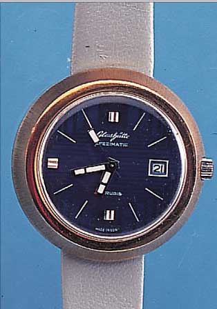 GLASHÜTTE HERRENARMBANDUHR, SPEZIMATIC, REF.-NR. 083826, DEUTSCHLAND UM 1972, MASSIV METALL VERG., EDELST.-BODEN GEDR., KAL. 75/774NUTZSP., ...