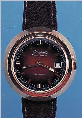 GLASHÜTTE HERRENARMBANDUHR, SPEZIMATIC, REF.-NR. 817362, DEUTSCHLAND UM 1972, MASSIV METALL VERG., EDELST.-BODEN GEDR., KAL.75/772 NUTZSP., ...