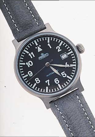 ARISTO HERRENARMBANDUHR MILITARY, DEUTSCH- LAND/SCHWEIZ 2000, TITAN, MINERALFLACHGL., KONTRASTZIFFERBL., LEDERB., NEUTR. ETUI, 25 ST., ...