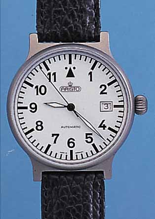 ARISTO HERRENARMBANDUHR MILITARY, DEUTSCH- LAND/SCHWEIZ 2000, TITAN, MINERALFLACHGL., KONTRASTZIFFERBL., LEDERB., NEUTR. ETUI, 25 ST., ...