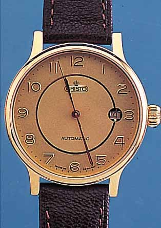 ARISTO HERRENARMBANDUHR AUTOMATIK, DEUTSCH- LAND/SCHWEIZ 2000, METALL HARTVERG., EDELST.- BODEN GEDR., MATT VERG. BLATT, MINERALFLACH- GL., ...
