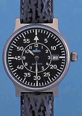 ARISTO HERRENARMBANDUHR MILITARY, DEUTSCH- LAND/SCHWEIZ 2000, TITAN, MINERALFLACHGL., KONTRASTZIFFERBL., LEDERB., NEUTR. ETUI, 25 ST., ...