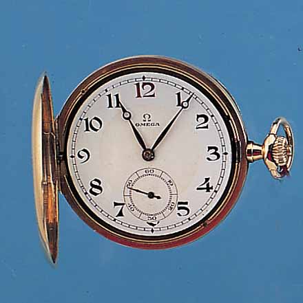 OMEGA HERRENTASCHENUHR, SAVONETTE, REF.-NR. 6486951, SCHWEIZ UM 1926, GG 585/000, BEIDE SCHALEN SYM. GUILL., MONOGRAMSPIEGEL FREI, EMAILBL. ...