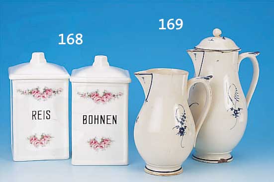 ZWEI KANNEN, SüDDEUTSCH, WOHL PFALZ, UM 1770-80, STEINGUT, BLAUE BLUMENMALEREI, ALTERSBEDINGT LEICHT BESCH., H. CA. 24 BZW. 17,5 CM