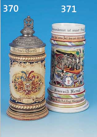 ZUNFTKRUG DER BäCKER, DEUTSCH, UM 1900, STEINGUT, H. 23.5 CM, NAMENSZUG, ZINNDECKEL