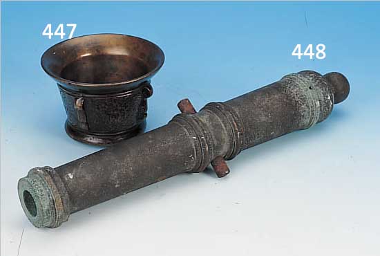 KLEINES KANONENROHR, DEUTSCH, UM 1860/70, BRONZE, KORRODIERT, L. 41 CM, NICHT MEHR FUNKTIONSFäHIG