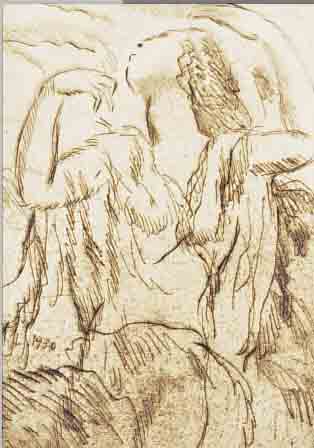 LäUGER, MAX, PROF., RADIERUNG, AUFSCHAUENDER ENGEL, IN DER PLATTE MONOGR. UND DAT. 1930, CA. 22 X 16,5 CM