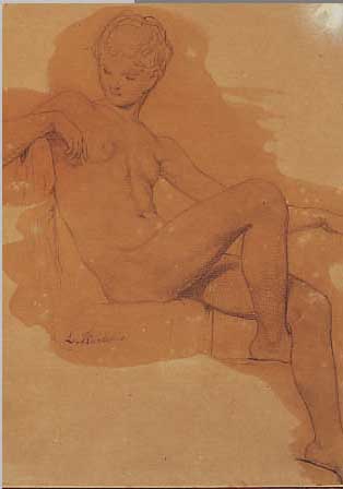 KNAUS, LUDWIG, WIESBADEN 1829-1910 BERLIN, SITZENDER WEIBLICHER AKT, BLEISTIFTZEICHNUNG AUF BRAUNEM VELIN, IM BEREICH DER ZEICHNUNG ...