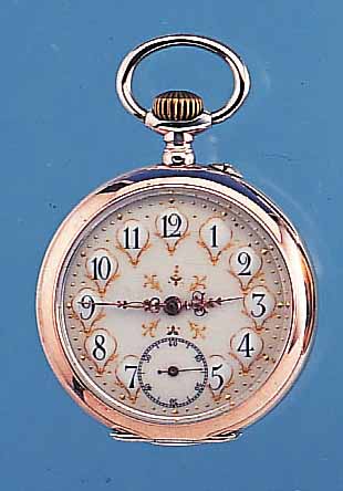 OFFENE HERRENTASCHENUHR, SCHWEIZ/DEUTSCHLANDUM 1910, 800ER SILBER, RäNDER VERG., BODEN GUILL., MONOGR.-SPIEGEL FREI, AUFWEND. EMAIL- BL. M. ...