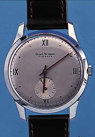 GIRARD PERREGAUX HERRENARMBANDUHR, SCHWEIZ UM 1955, NEUTR. METALLGEH. HARTVERCHR., BODEN U. GLASR. GEDR., BLATT REST., 17 ST., HAND- AUFZUGKAL. ...