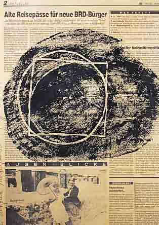 DROESE, FELIX, GEB. 1952, DER DOPPELTE MITTELPUNKT, BEDRUCKTES ZEITUNG- PAPIER, HANDSIGNIERT UND BETITELT, CA. 47 X 32CM