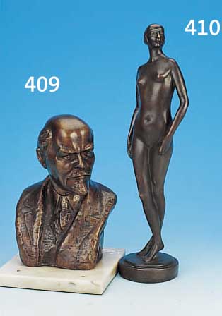 BRONZEFIGUR, SIGN. ZADIKOW, DATIERT (19)25, STEHENDER WEIBLICHER AKT, TYPISCHES ART-DECO, H. CA. 34,5 CM