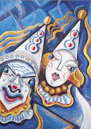 SCHEIBER, ZEITGEN. UNGARISCHER KüNSTLER, ZWEI CLOWNS, GOUACHE AUF PAPIER, RE SIGN., CA.70 X 54 CM, U.GL., R.