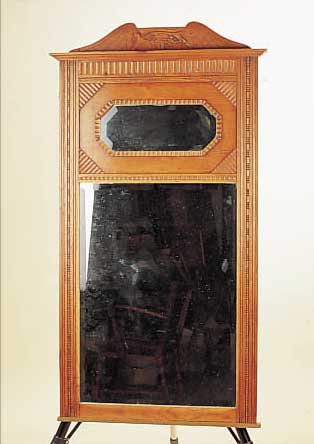 WANDSPIEGEL, DEUTSCH, 20ER JAHRE, BUCHE, FACETTIERTES GLAS, 136 X 72 CM
