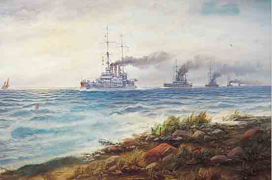 SCHRöDER-GREIFSWALD, MAX, GEB. 1858, WAR TäTIG IN BERLIN, DEUTSCHE KRIEGSFLOTTE, ÖL/LWD, RE. U. SIGN. UND DAT. ...