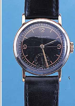 BAUME & MERCIER HERRENARMBANDUHR, SCHWEIZ UM 1940, RG 585/000/STAHL, ART DECO, BODEN U. GLASR. GEDR., AUßER LEDERB. ORIG.-ZUSTAND, BLATT FL., ...