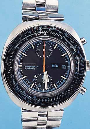 SEIKO ARMBANDCHRONOGRAPH, AUTOMATIK, REF.- NR. 180946, JAPAN UM 1972, EDELST. MASSIV, EDELST.-BAND, BODEN GESCHR., LüNETTE ZUR ...